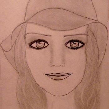 Drawing titled "La capeline, portra…" by Liza Peninon, Original Artwork, Pencil