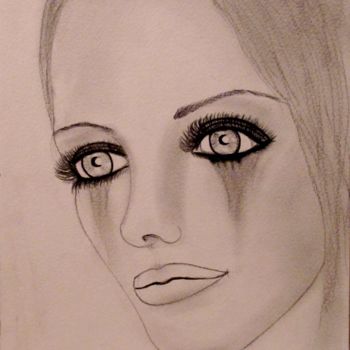 Рисунок под названием "Teardrops, portrait…" - Liza Peninon, Подлинное произведение искусства, Карандаш