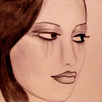 Drawing titled "Not crying, portrait" by Liza Peninon, Original Artwork, Charcoal
