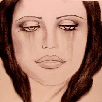 Drawing titled "Half-closed eyes, p…" by Liza Peninon, Original Artwork, Charcoal