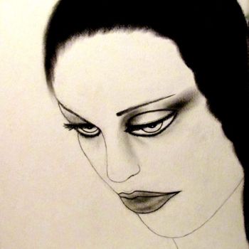 Drawing titled "Sad lolita, portrait" by Liza Peninon, Original Artwork, Charcoal