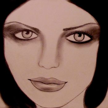 Disegno intitolato "Sad eyes, portrait…" da Liza Peninon, Opera d'arte originale, Carbone