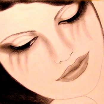Drawing titled "Silent tears, portr…" by Liza Peninon, Original Artwork, Charcoal
