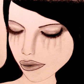 Dessin intitulée "Silent tears, portr…" par Liza Peninon, Œuvre d'art originale, Fusain