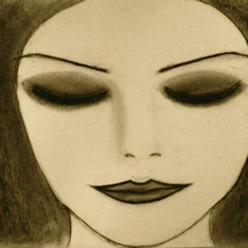 Desenho intitulada "Mysterious, portrai…" por Liza Peninon, Obras de arte originais, Carvão