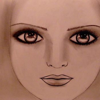 Рисунок под названием "The Look, portrait" - Liza Peninon, Подлинное произведение искусства, Карандаш