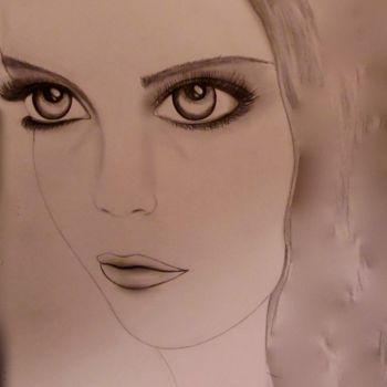 Drawing titled "Pensive, portrait" by Liza Peninon, Original Artwork, Pencil