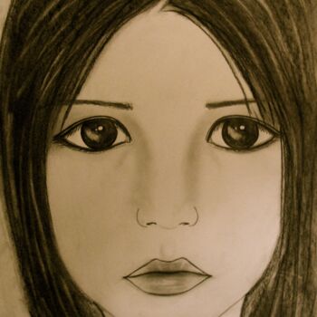 Drawing titled "Asian little girl,…" by Liza Peninon, Original Artwork, Charcoal