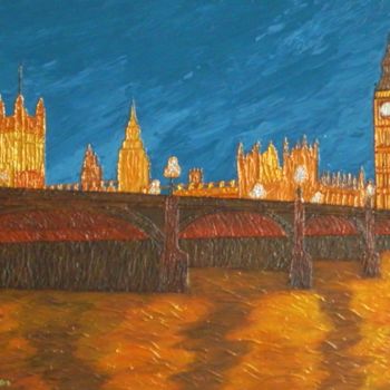 Ζωγραφική με τίτλο "Big Ben at 10:30 PM…" από Liza Wheeler, Αυθεντικά έργα τέχνης, Ακρυλικό