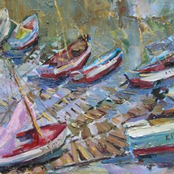 Painting titled "Лодки в Форосе." by Liza Yashina, Original Artwork, Oil