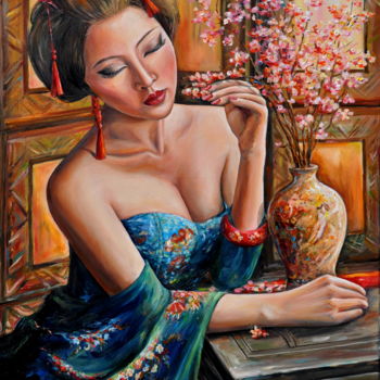 Painting titled "Sakura" by Liza Atzori, Original Artwork, Oil