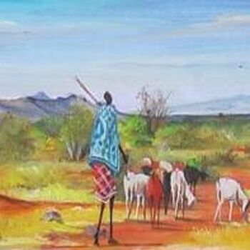 Peinture intitulée "Loner in the plains" par A Lizah, Œuvre d'art originale