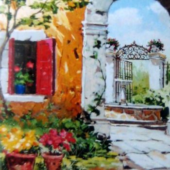 Painting titled "Flores en mi Ventana" by Lizana, Original Artwork, Oil