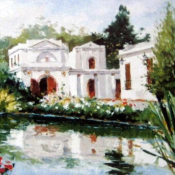 Painting titled "La Casa de la Laguna" by Lizana, Original Artwork, Oil