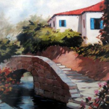Painting titled "Bajo el puente corr…" by Lizana, Original Artwork, Oil