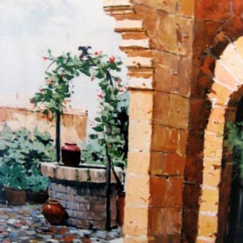 Painting titled "El Patio de los Can…" by Lizana, Original Artwork, Oil