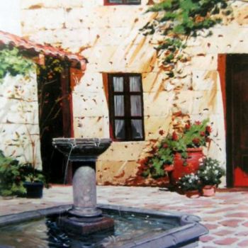 Pintura intitulada "Patio con pileta de…" por Lizana, Obras de arte originais, Óleo