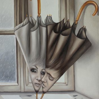Peinture intitulée "Enamored umbrellas" par Liza Rei, Œuvre d'art originale, Huile