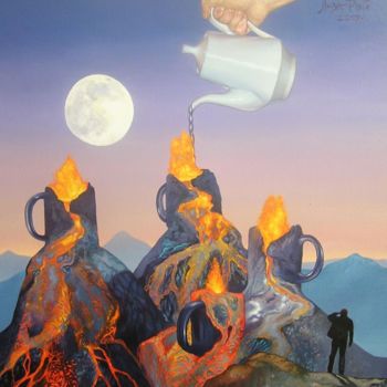Peinture intitulée "Вулканическое чаепи…" par Liza Rei, Œuvre d'art originale, Huile