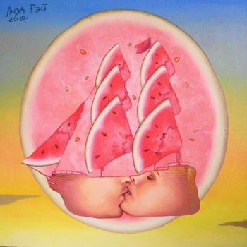 Pintura titulada "Любовная лодка" por Liza Rei, Obra de arte original, Oleo
