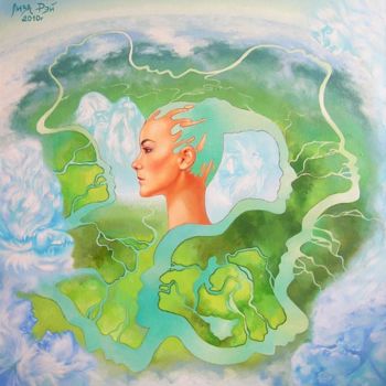Картина под названием "Река размышления" - Лиза Рэй, Подлинное произведение искусства, Масло