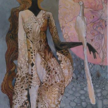 Картина под названием "I'm a white bird" - Lizard, Подлинное произведение искусства, Масло