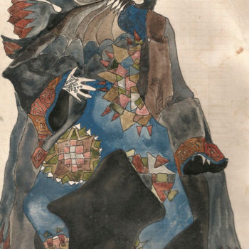 Painting titled "harlequin" by Lizard, Original Artwork, Watercolor