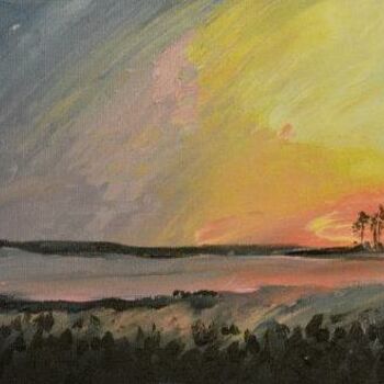 Painting titled "Coucher de soleil s…" by Lizzie-Mary, Original Artwork, Gouache