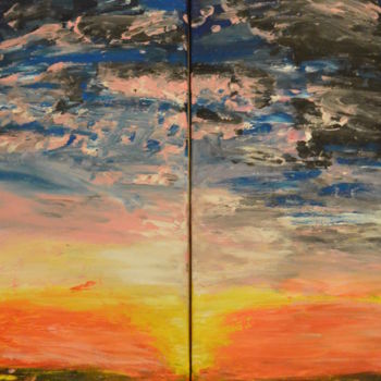 Peinture intitulée "Coucher de soleil c…" par Lizzie-Mary, Œuvre d'art originale, Gouache