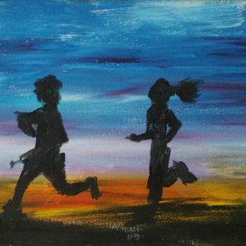 Malerei mit dem Titel "Footing en couple 2…" von Lizzie-Mary, Original-Kunstwerk, Acryl