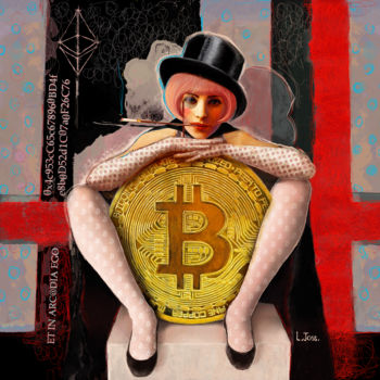 Arte digitale intitolato ""Irmine and Bitcoin…" da L. Joss, Opera d'arte originale, Pittura digitale