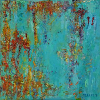 Painting titled "Turquoise altar of…" by Ljubisa Urosevic, Original Artwork, Oil Mounted on Wood Stretcher frame
