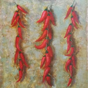 Painting titled "Chilli" by Ljubov Ananina, Original Artwork, Oil Mounted on Wood Stretcher frame