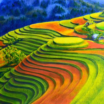 Painting titled "rice fields of china" by Liudmila Khapatko, Original Artwork, Acrylic