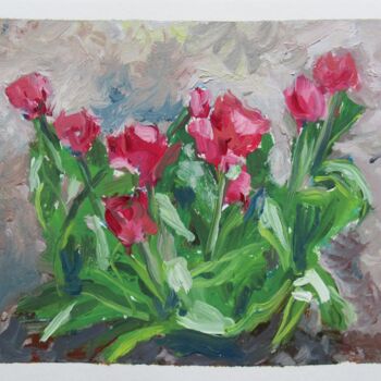 Peinture intitulée "Tulipes chez ma sœur" par Lledo, Œuvre d'art originale, Huile
