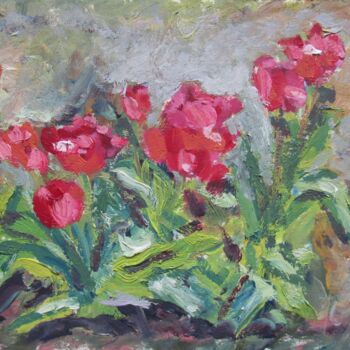 Painting titled "Tulipes" by Lledo, Original Artwork, Oil