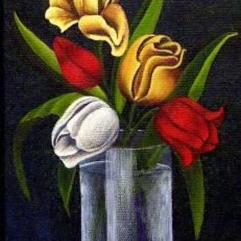 Peinture intitulée "Tulipes" par L.Lefèbvre, Œuvre d'art originale