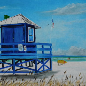 Painting titled "Blue Lifeguard Stan…" by Lloyd Dobson, Original Artwork, Oil