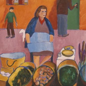 Pintura titulada "Mercat a Palafrugell" por Lluís Pèries Escòlies, Obra de arte original