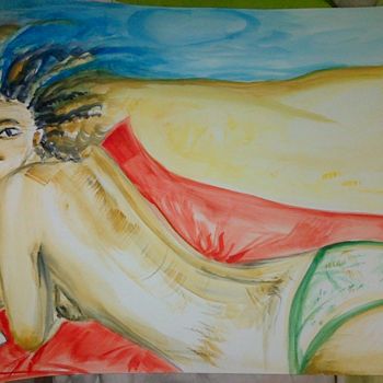 Pintura intitulada "femme-pensante-ou-l…" por Lm Arnal, Obras de arte originais, Aquarela