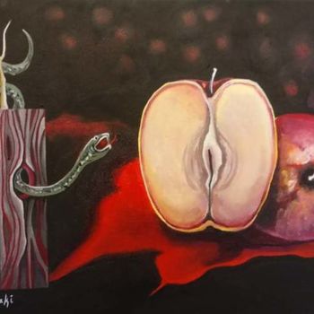 Картина под названием "Αδάμ και Εύα" - Lilian Manolakaki/ Lm Artist, Подлинное произведение искусства, Масло