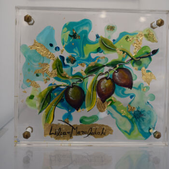 Peinture intitulée "Κλαδάκι Ελιάς" par Lilian Manolakaki/ Lm Artist, Œuvre d'art originale, Peinture vitrail