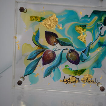 Ζωγραφική με τίτλο "Ελιά με υγρό γυαλί" από Lilian Manolakaki/ Lm Artist, Αυθεντικά έργα τέχνης, Βιτρό ζωγραφική