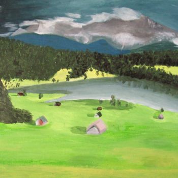 Schilderij getiteld "Field and mountains" door Luiz Paulo, Origineel Kunstwerk, Acryl