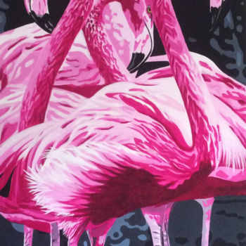 Картина под названием "Flamingos 02" - Ln, Подлинное произведение искусства, Акрил