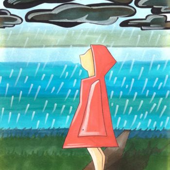 Drawing titled "Rainy day" by Polina Loban, Original Artwork, Marker
