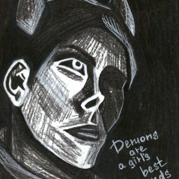 Drawing titled "Demons are a girl's…" by Polina Loban, Original Artwork, Graphite