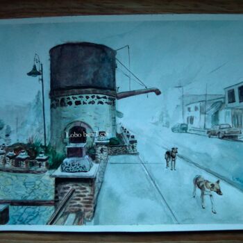 Painting titled "Fog in village" by Lobo Ben Levi, Original Artwork, Watercolor