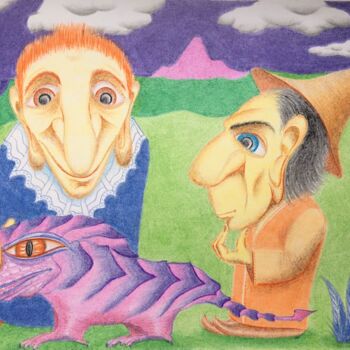 Картина под названием "Friends" - Vitaly Lobov, Подлинное произведение искусства, Цветные карандаши