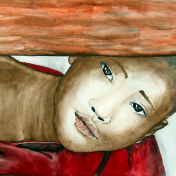 Painting titled "Aquarelle "Monk fac…" by Laurence Chevrier, Original Artwork, Watercolor